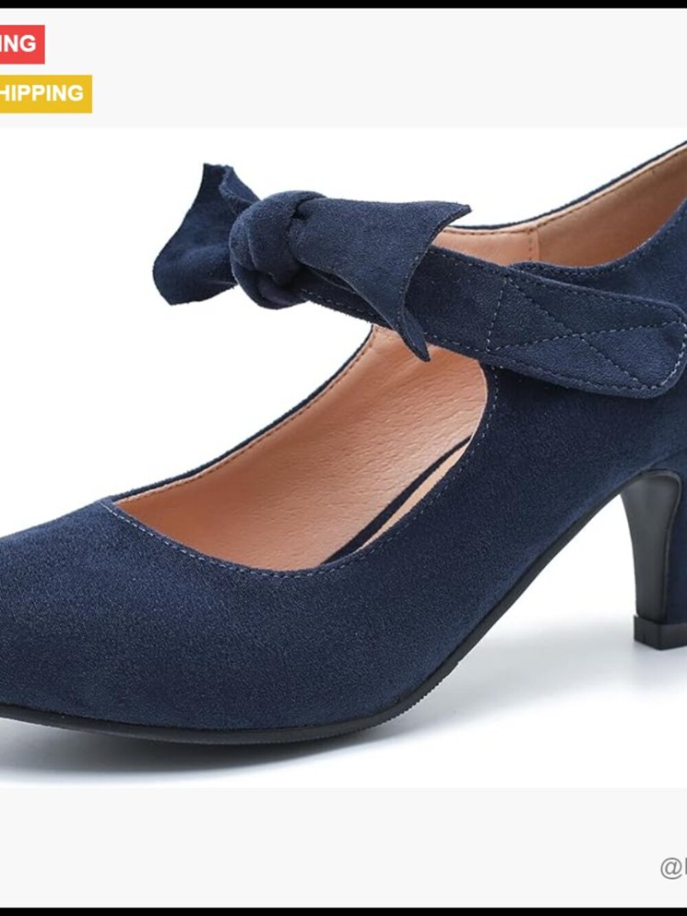 Navy Blue Suede Bow Heels Mary Jane Kitten Heel Pumps Closed Toe